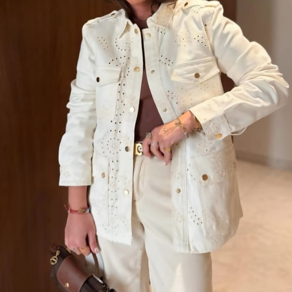 NWOT Women's Cream Jacket with Eyelet Detailing